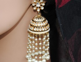 Kundan Pearl Long Jhumkas